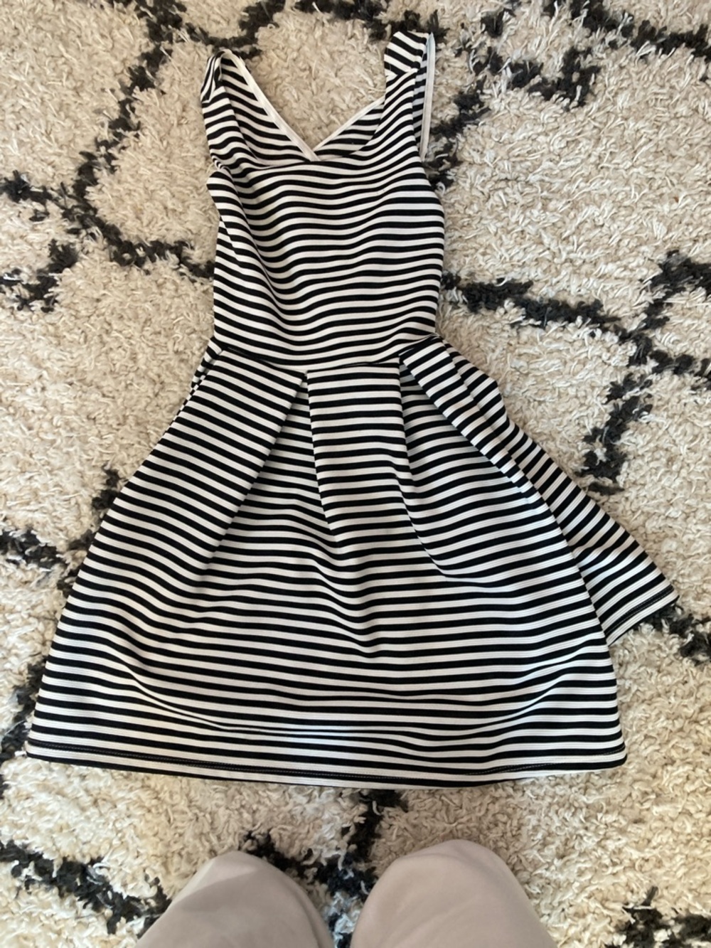 Soprano Black & White Striped Fit-and-Flare Dress